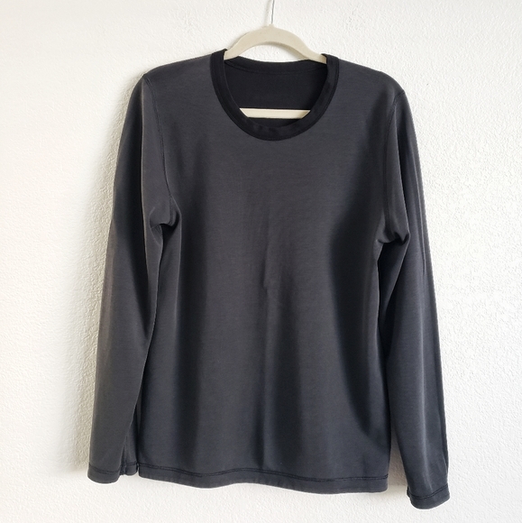 Lululemon Double Session Reversible Mens Long Sleeve Shirt Medium Black Grey - Picture 3 of 7